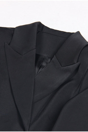 Black 2 Piece Peak Lapel Short Women Prom Suits with Feather